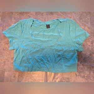 SHEIN Distressed Blue Short Sleeve Crop T-Shirt